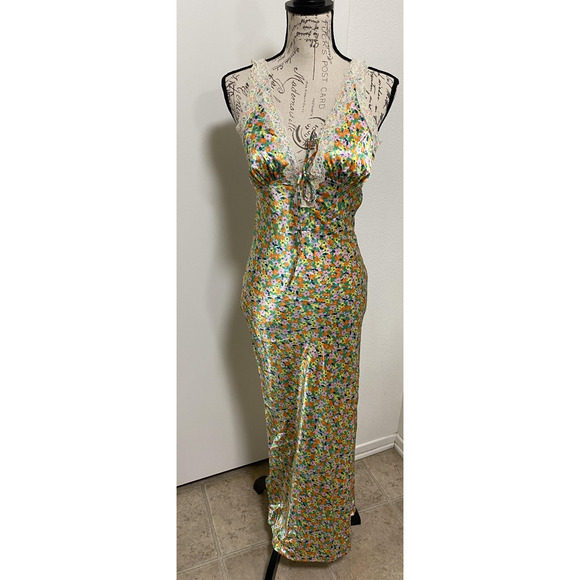 Wild Fable Dress Womens XXS Multicolor Floral Lace Maxi Tie-Front 90s Style - Picture 1 of 13